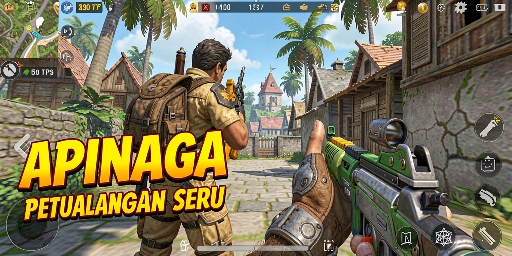 Screenshot gameplay seru dari APINAGA, menunjukkan aksi pertarungan yang menegangkan.
