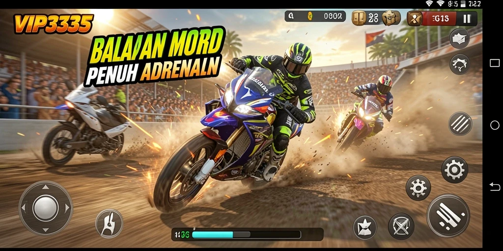 Tampilan mendebarkan dari gameplay balapan motor di VIP333.